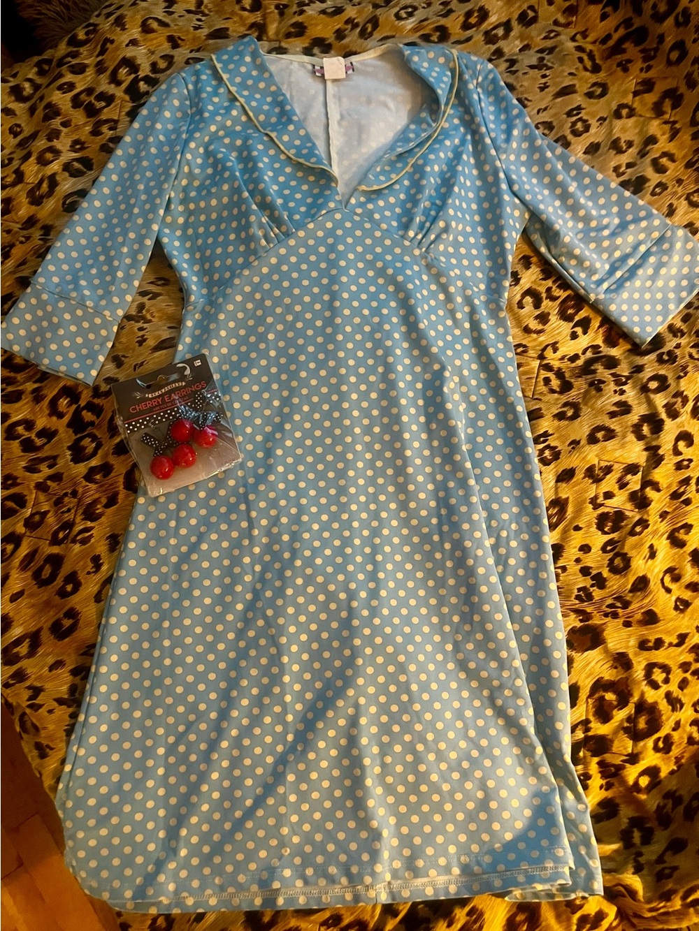 ‘Pin Up Girl’ Retro/Vintage Dress with Cherry Earrings, Sz Large